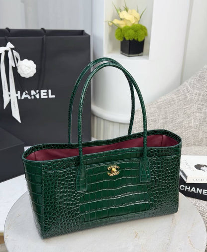 Luxury Full-Grain Leather Croc Embossed Large Capacity Work Tote