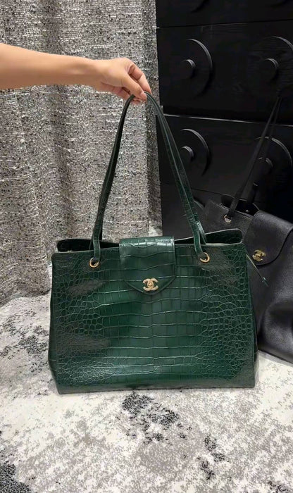 Luxury Full-Grain Leather Croc Embossed Large Capacity Work Tote