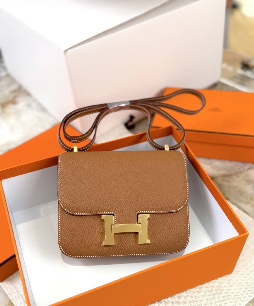 Luxury Top-Grain Leather H Lock Constance Crossbody Shoulder Bag