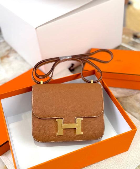 Luxury Top-Grain Leather H Lock Constance Crossbody Shoulder Bag