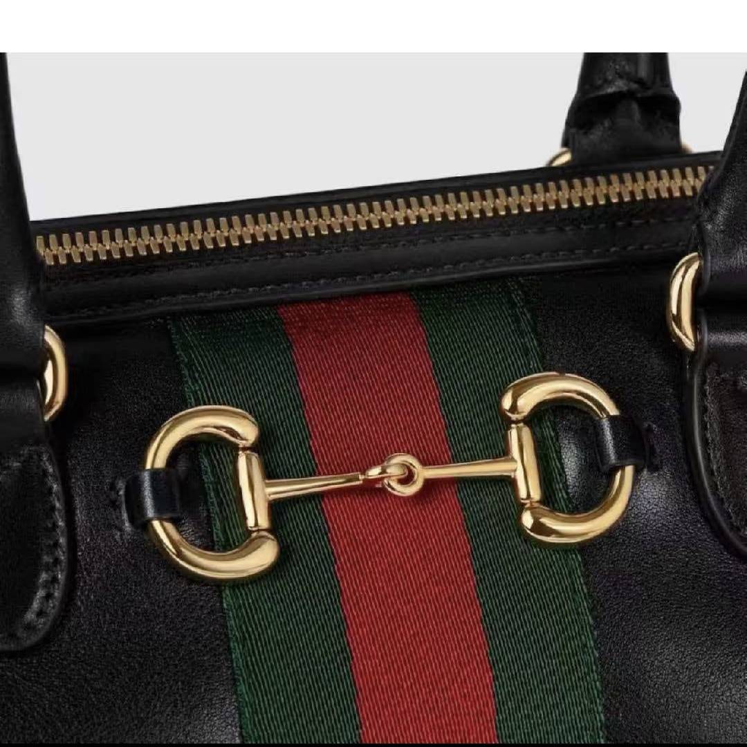 Leather Trim Jacquard Mini Boston Handbag with Metal Ornament