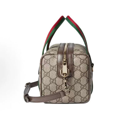 Vintage Print Mini Leather Boston Top Handle Bag