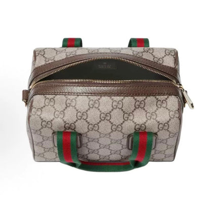 Vintage Print Mini Leather Boston Top Handle Bag
