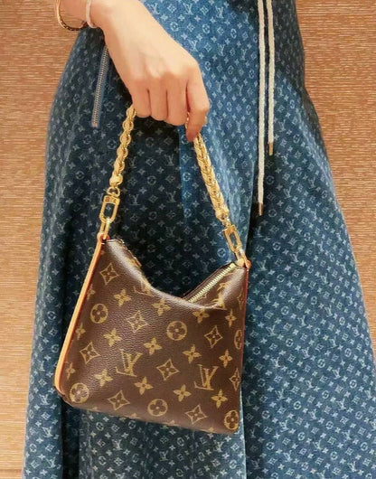 Vintage Monogram Print Zipper Shoulder Pouch