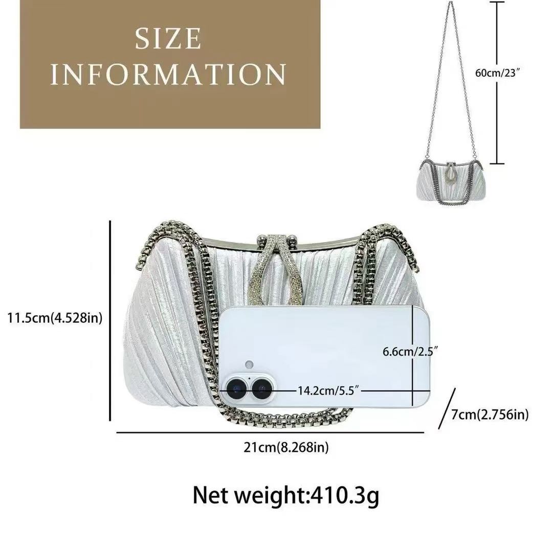 Pleated Rhinestone Evening Clutch Bag