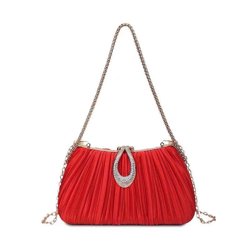 Pleated Rhinestone Evening Clutch Bag