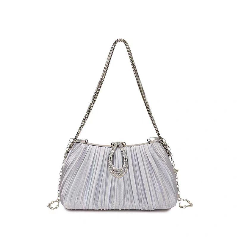 Pleated Rhinestone Evening Clutch Bag