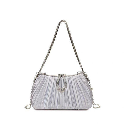 Pleated Rhinestone Evening Clutch Bag