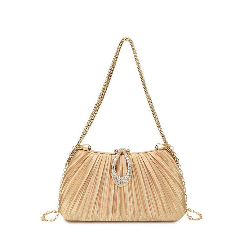 Pleated Rhinestone Evening Clutch Bag