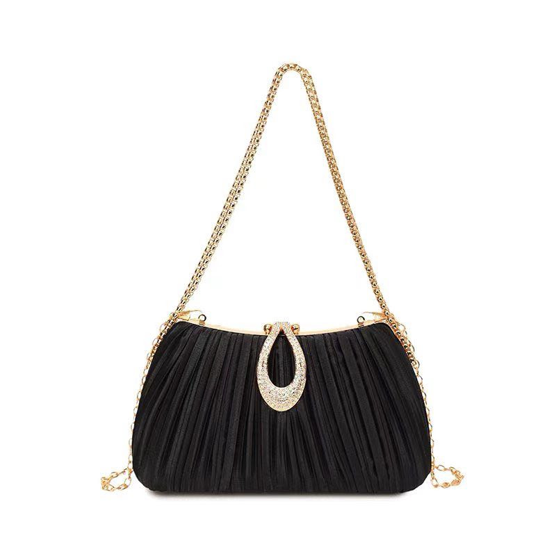 Pleated Rhinestone Evening Clutch Bag