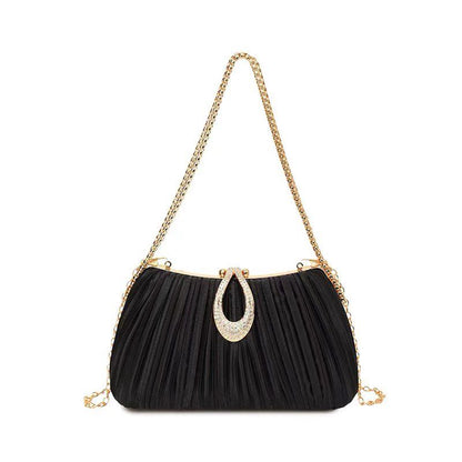 Pleated Rhinestone Evening Clutch Bag
