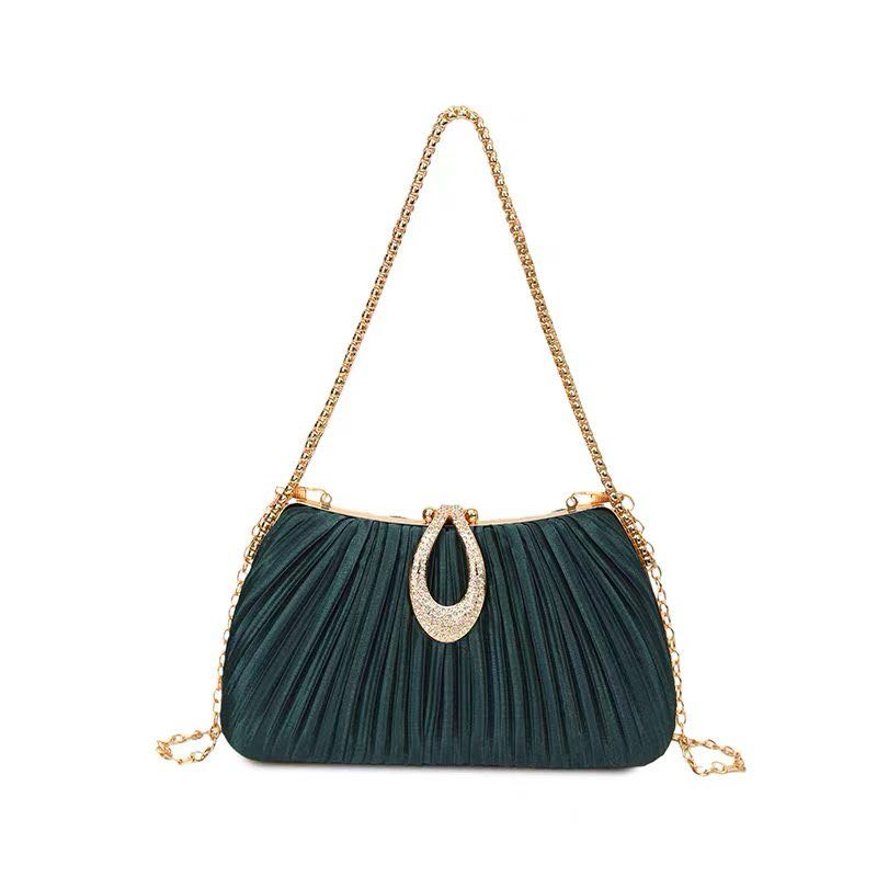 Pleated Rhinestone Evening Clutch Bag