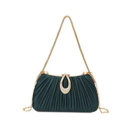 Pleated Rhinestone Evening Clutch Bag