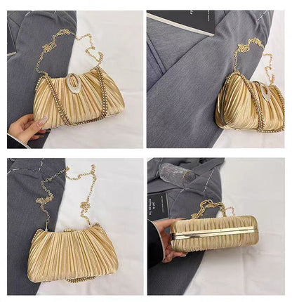 Pleated Rhinestone Evening Clutch Bag