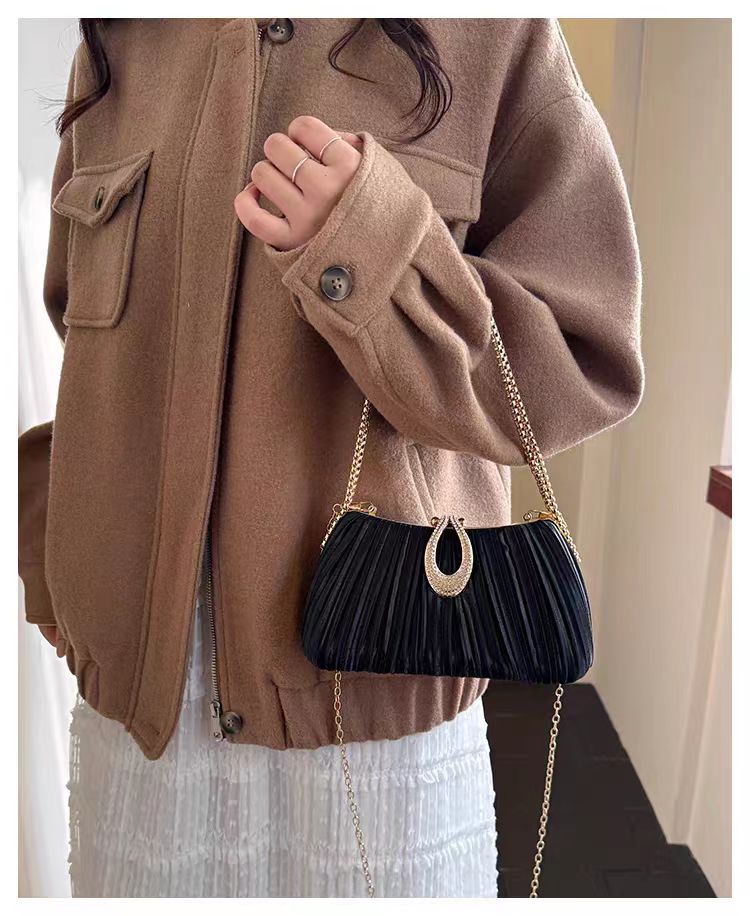 Pleated Rhinestone Evening Clutch Bag