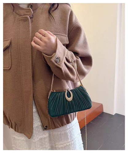 Pleated Rhinestone Evening Clutch Bag