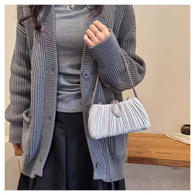 Pleated Rhinestone Evening Clutch Bag