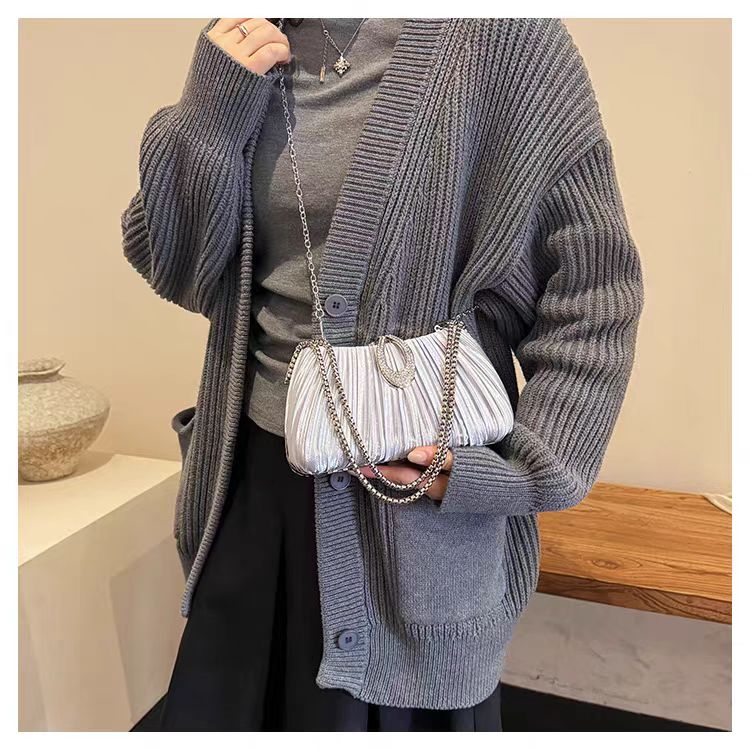 Pleated Rhinestone Evening Clutch Bag