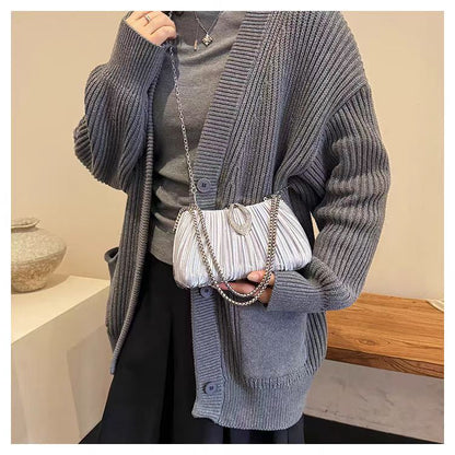 Pleated Rhinestone Evening Clutch Bag