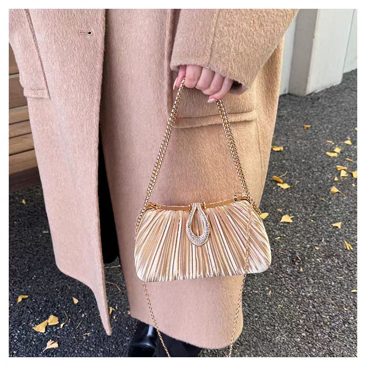 Pleated Rhinestone Evening Clutch Bag