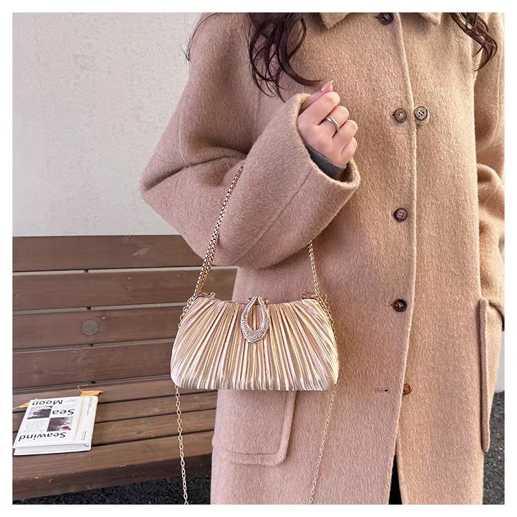 Pleated Rhinestone Evening Clutch Bag