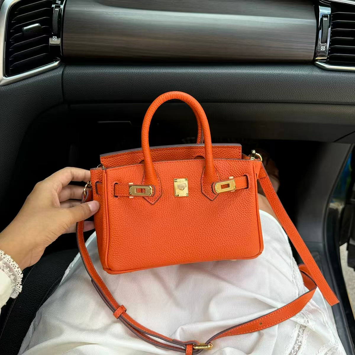 Luxury Litchi‑Grain Mini Handbag Crossbody Bag
