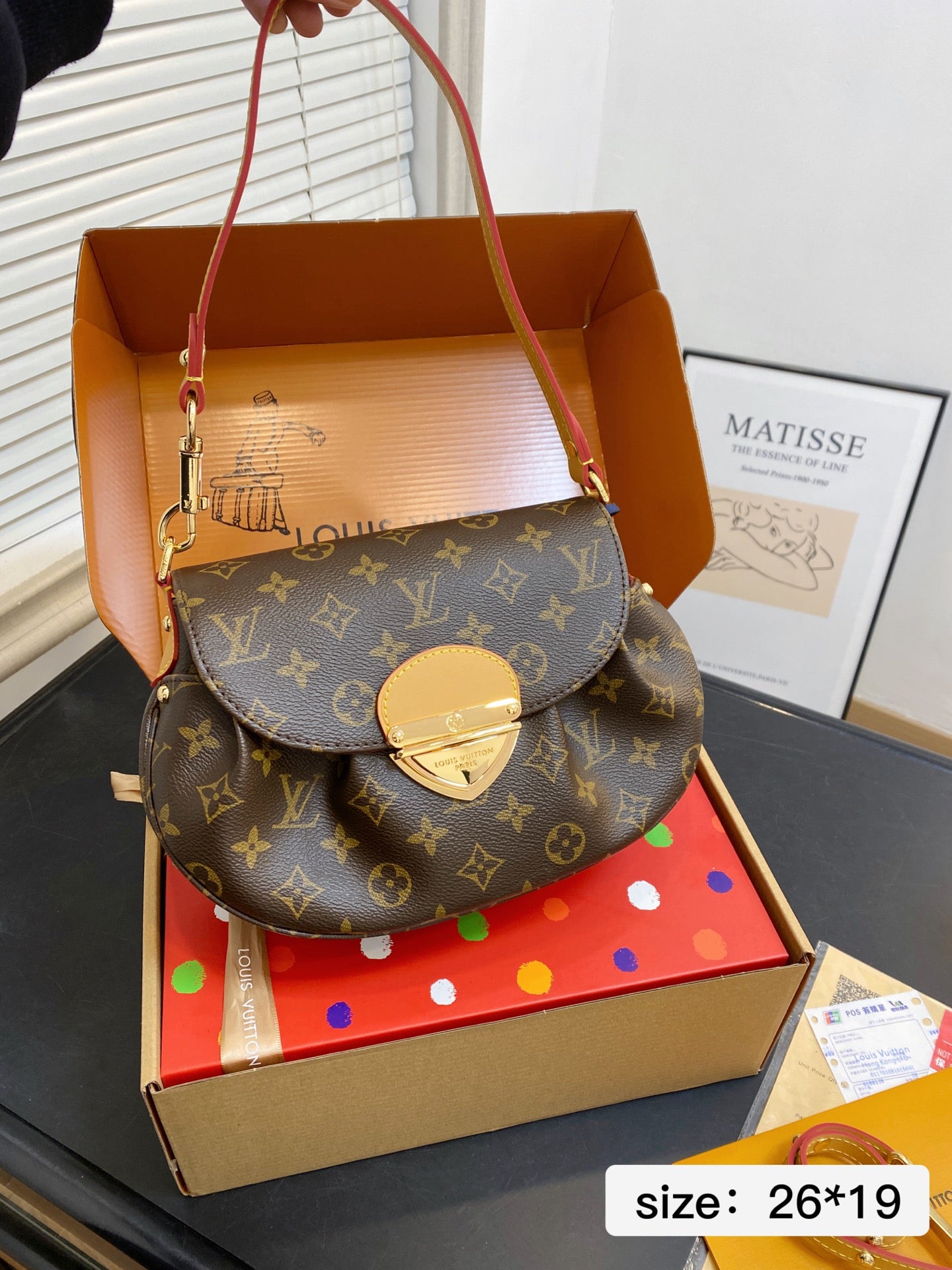 Vintage Print Gold-Lock Flap Saddle Bag