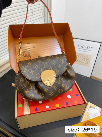 Vintage Print Gold-Lock Flap Saddle Bag