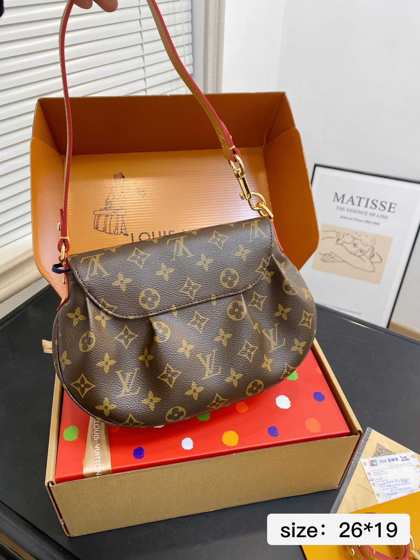 Vintage Print Gold-Lock Flap Saddle Bag