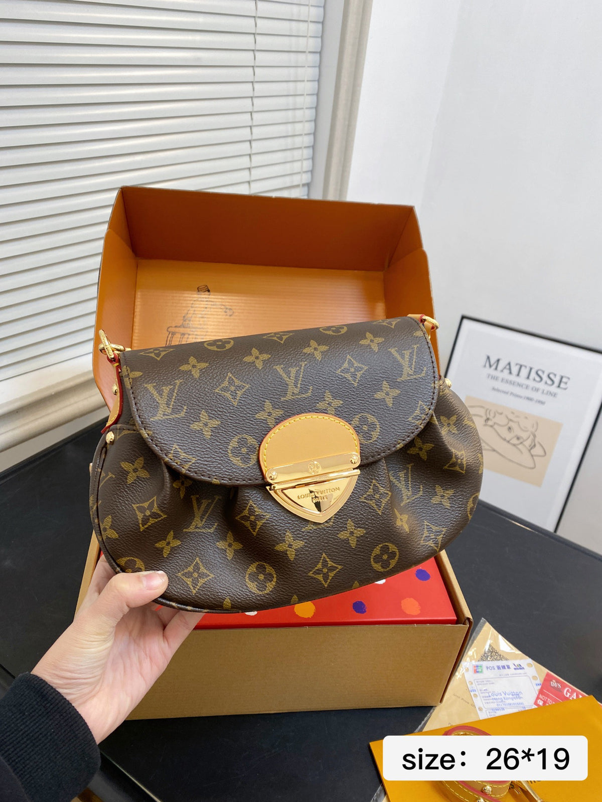 Vintage Print Gold-Lock Flap Saddle Bag