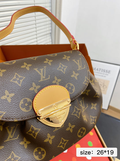 Vintage Print Gold-Lock Flap Saddle Bag