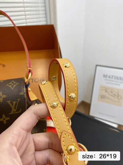 Vintage Print Gold-Lock Flap Saddle Bag