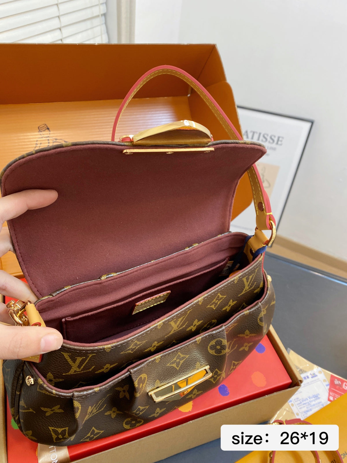 Vintage Print Gold-Lock Flap Saddle Bag
