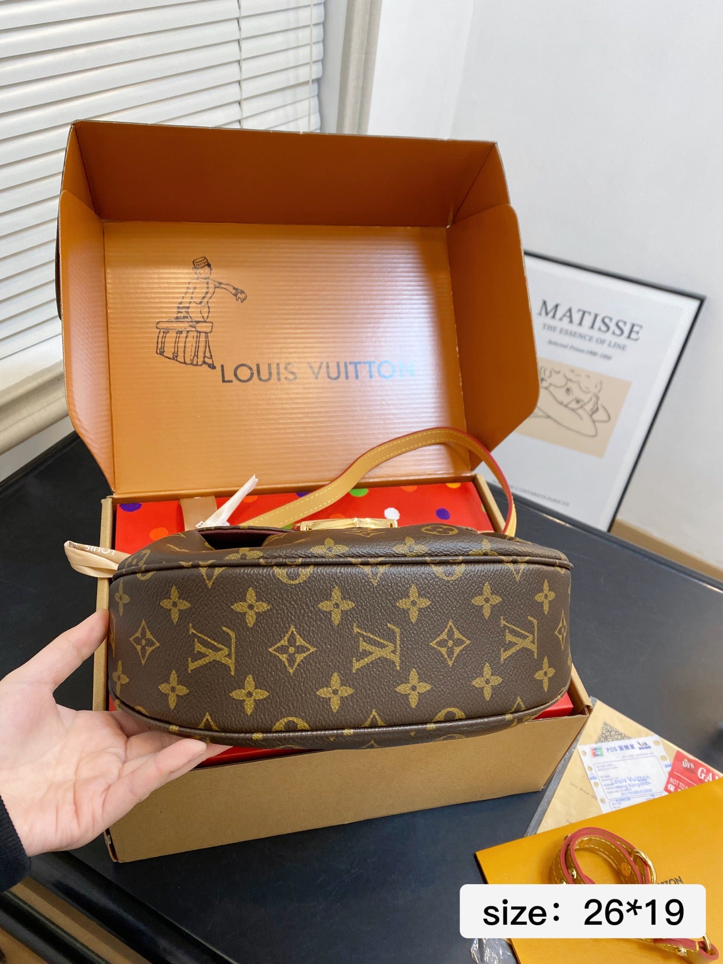 Vintage Print Gold-Lock Flap Saddle Bag