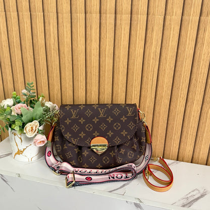 Vintage Print Gold-Lock Flap Saddle Bag