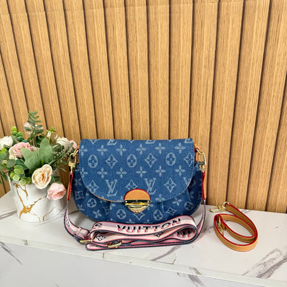 Vintage Print Gold-Lock Flap Saddle Bag