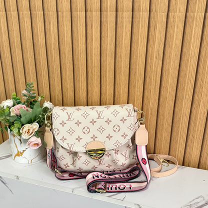 Vintage Print Gold-Lock Flap Saddle Bag