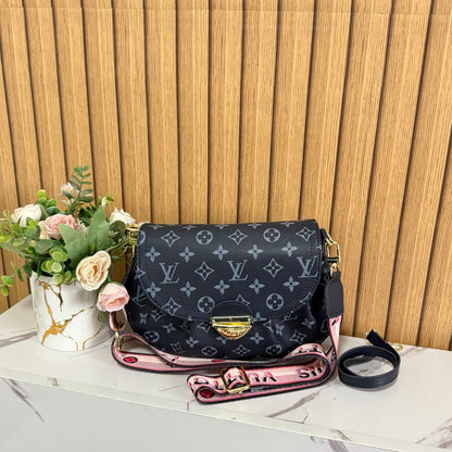 Vintage Print Gold-Lock Flap Saddle Bag