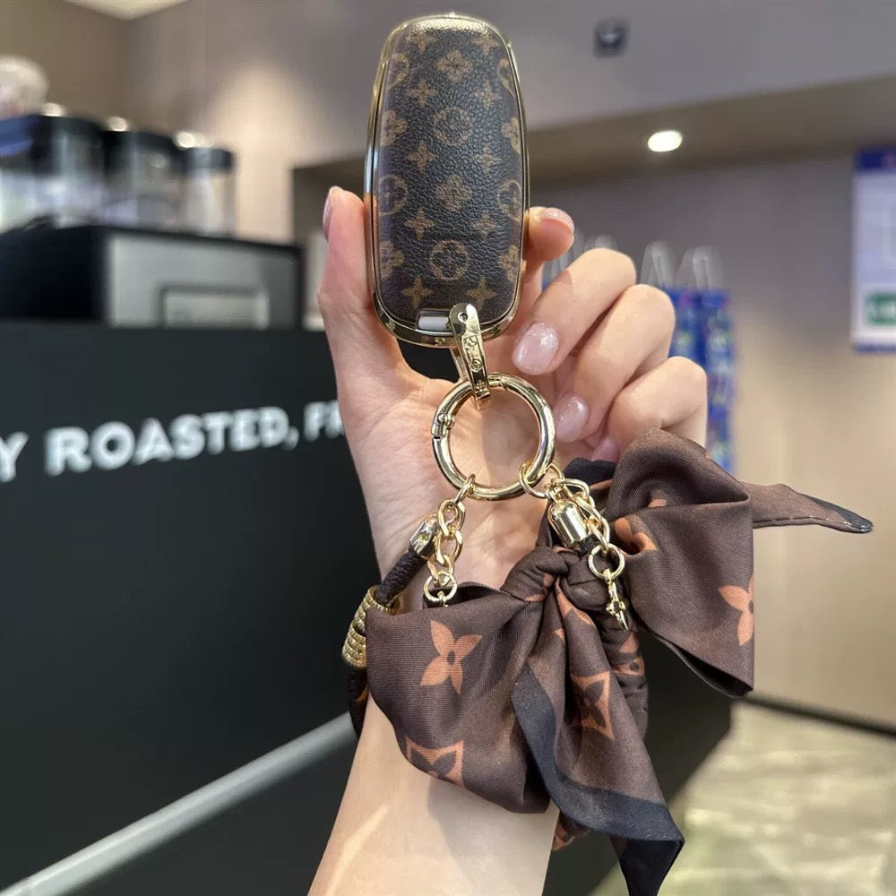 Vintage Print Bow Car Key Cover Set-A
