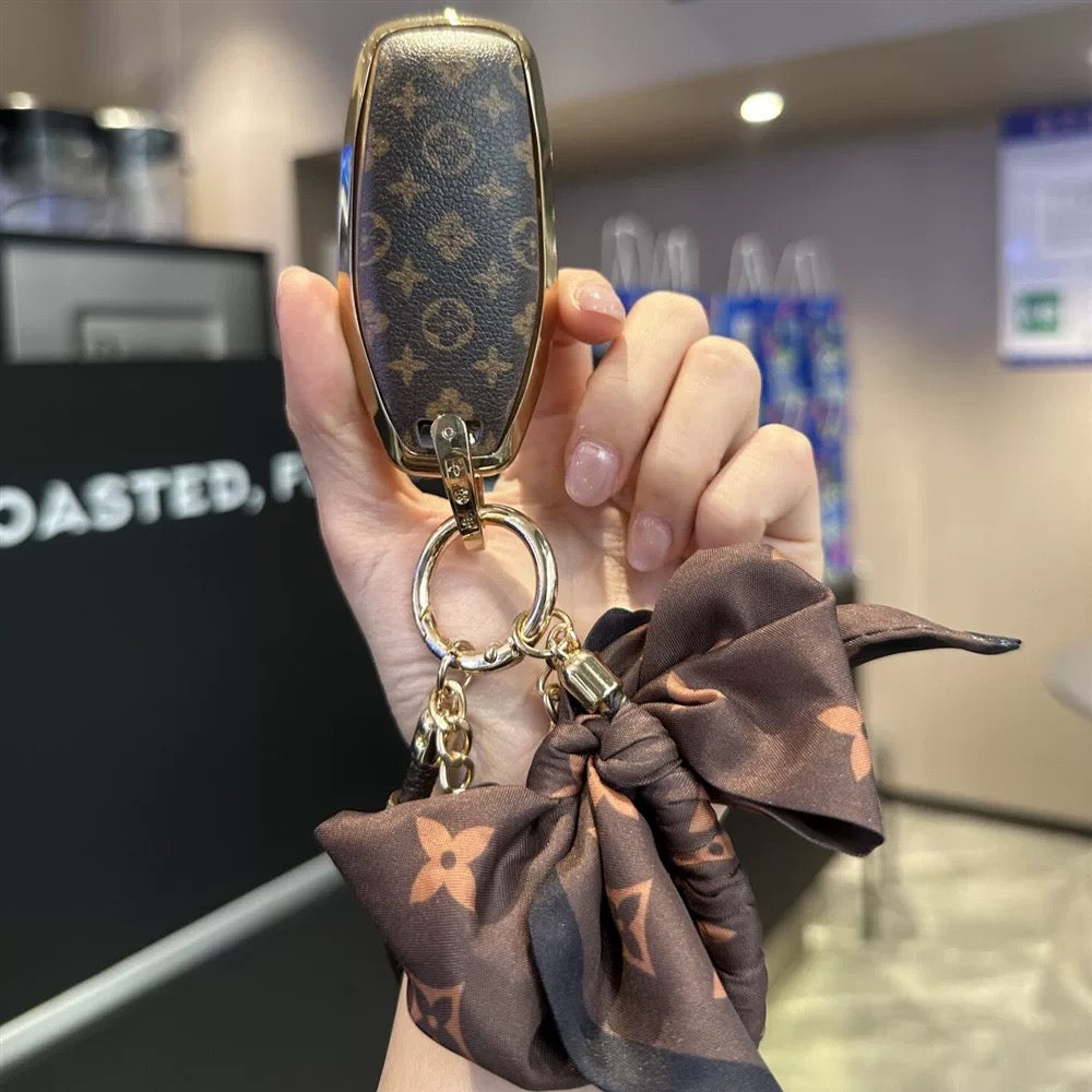Vintage Print Bow Car Key Cover Set-A