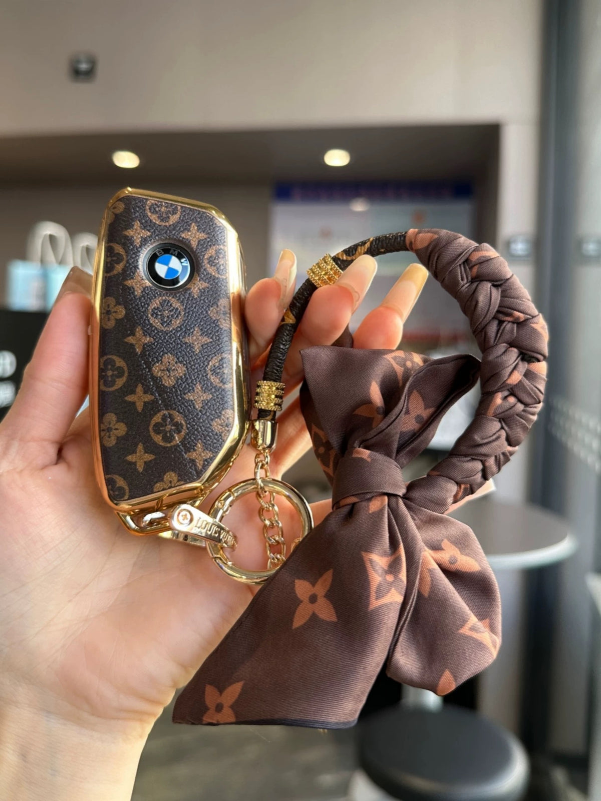 Vintage Print Bow Car Key Cover Set-BMW