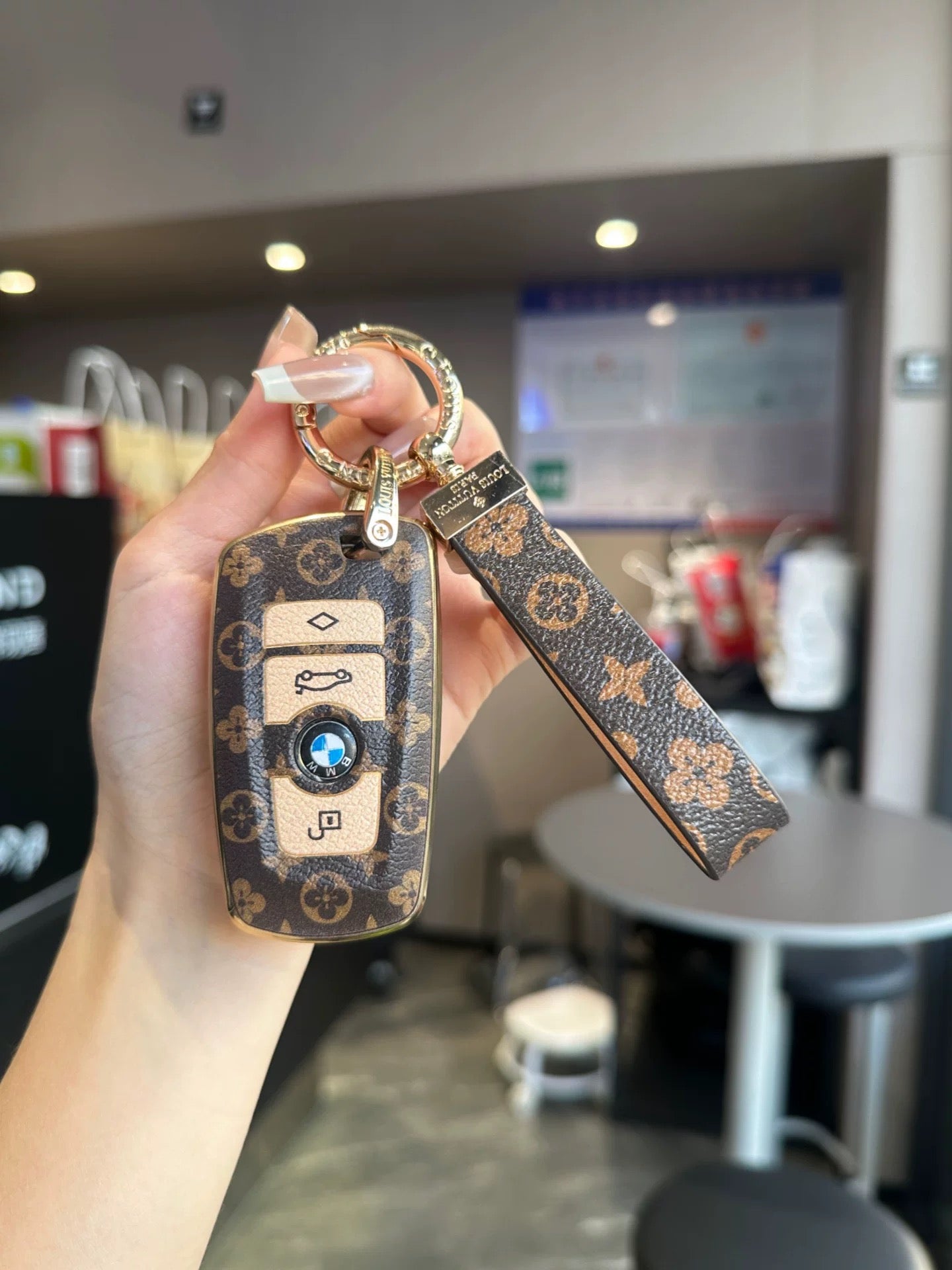 Vintage Print Bow Car Key Cover Set-BMW