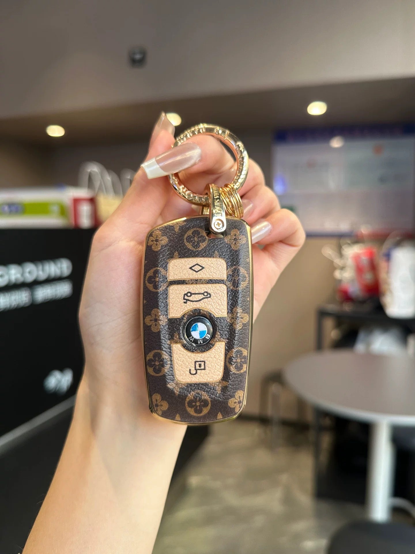 Vintage Print Bow Car Key Cover Set-BMW