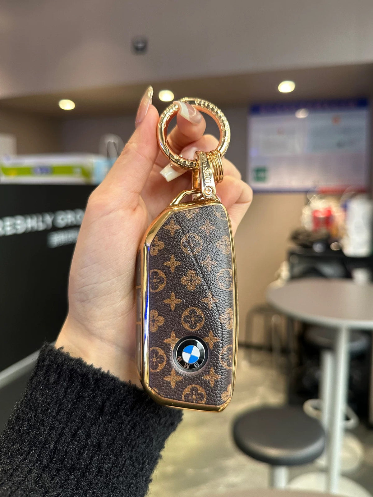 Vintage Print Bow Car Key Cover Set-BMW