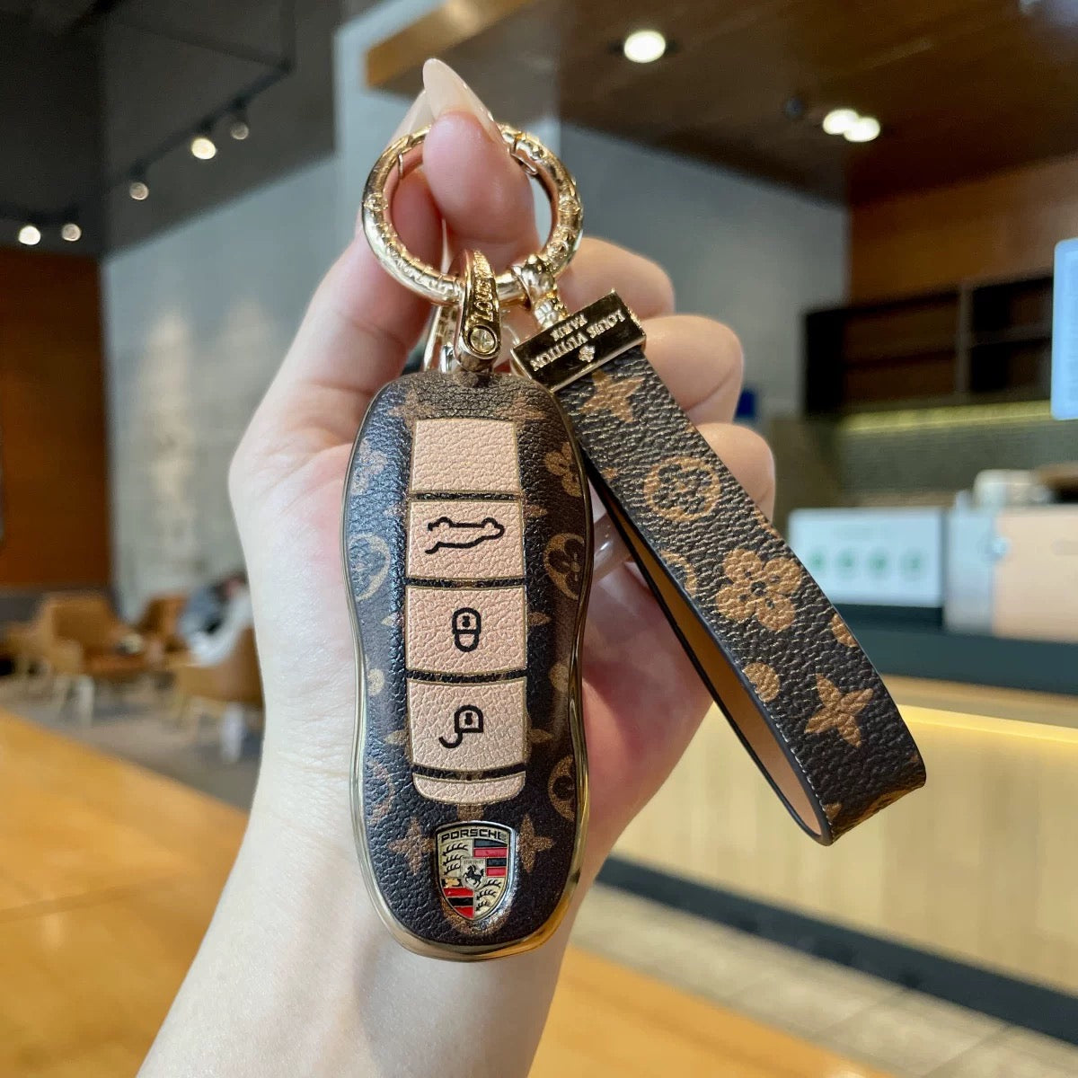 Vintage Print Bow Car Key Cover Set-Porsche