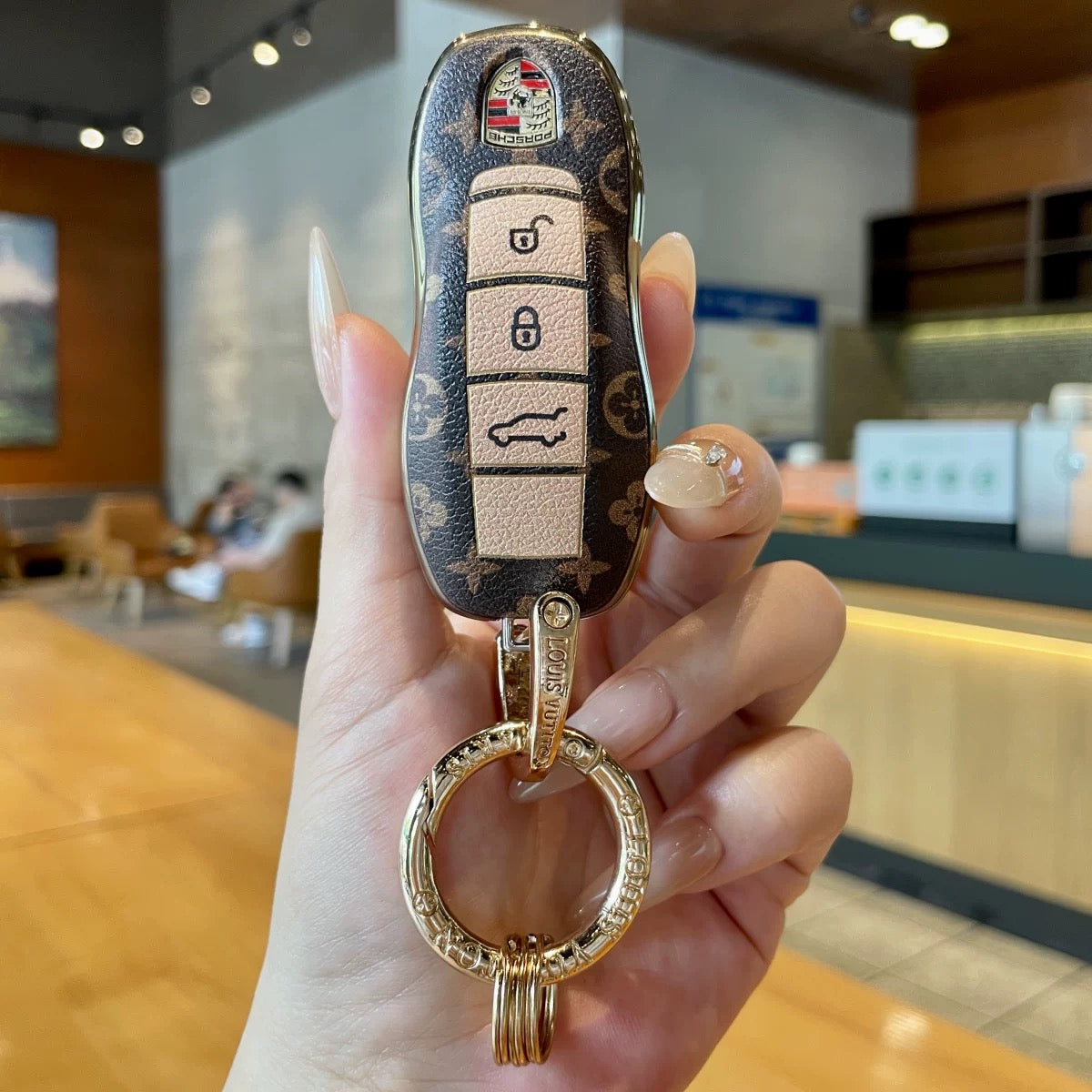 Vintage Print Bow Car Key Cover Set-Porsche