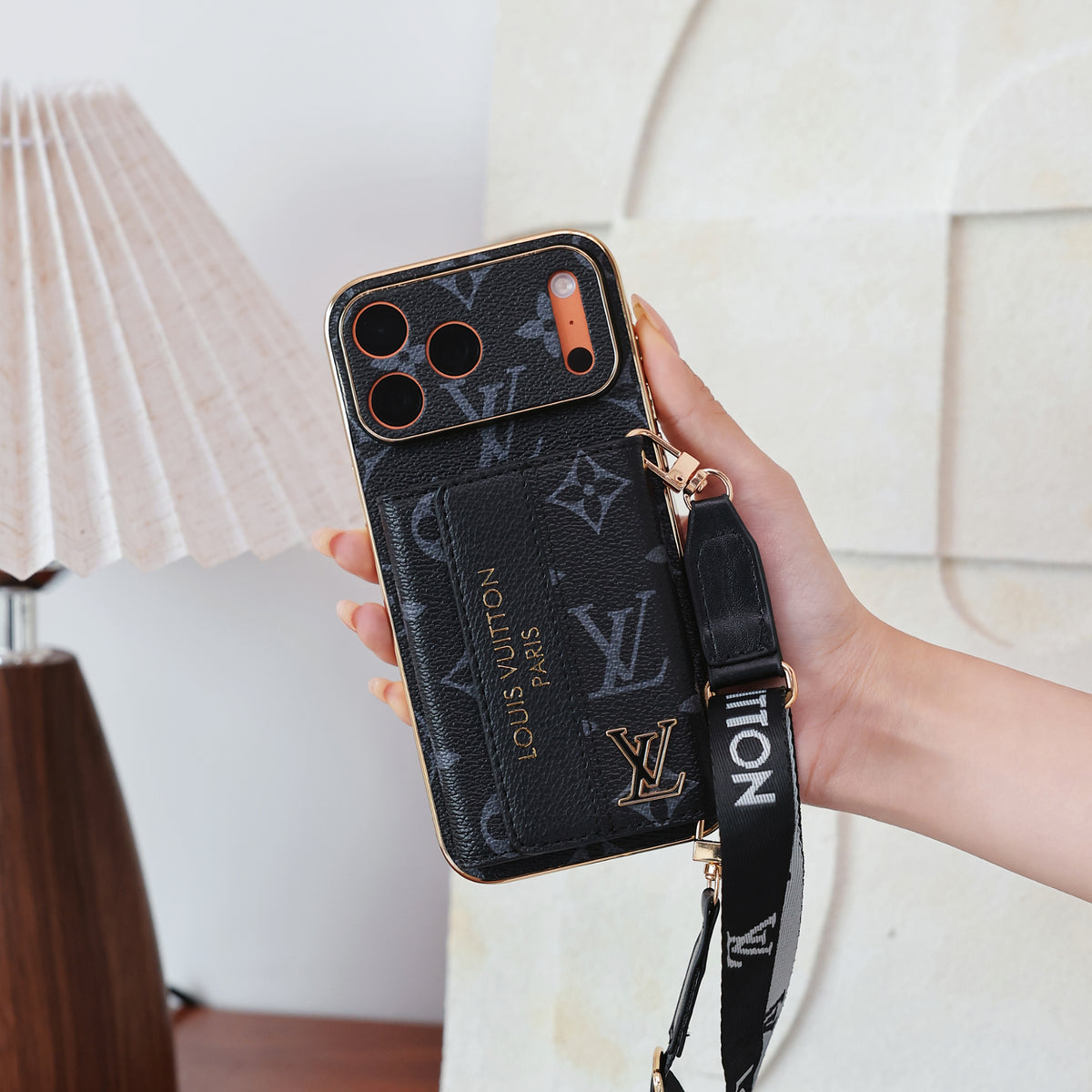 Luxury Advanced Leather iPhone Case with Card Holder & Strap