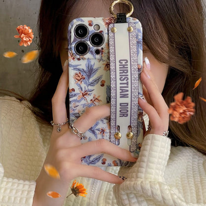 Custodia per iPhone alla moda con cinturino viola & bianco