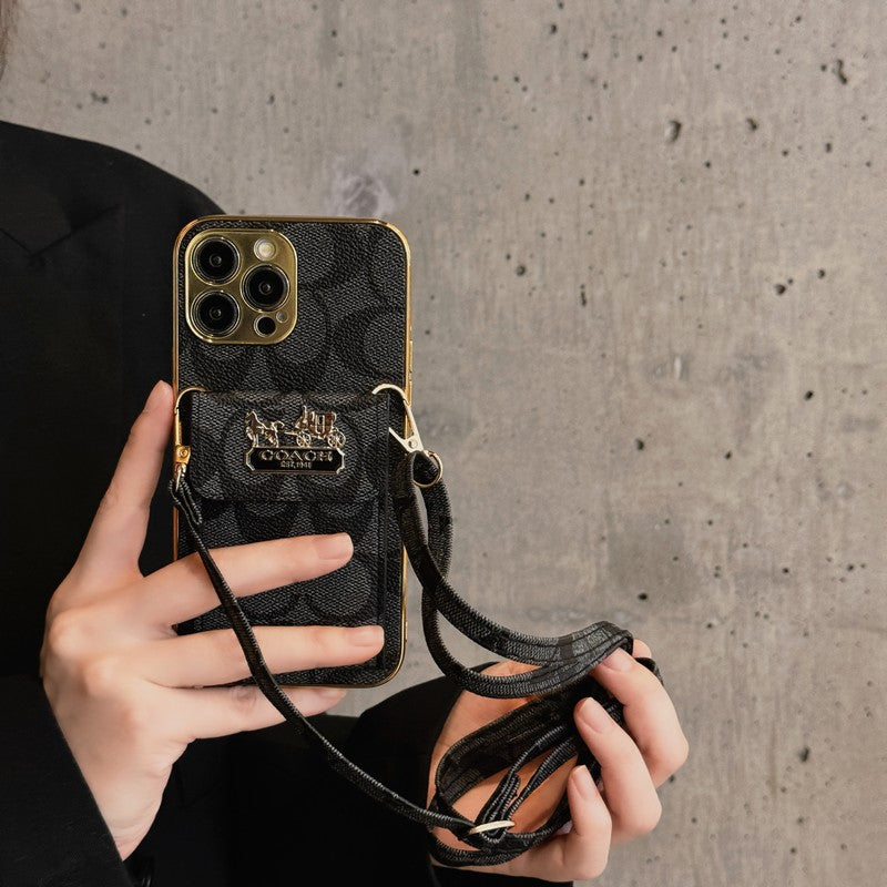 Klassisk korttaske til iPhone-etui med læderkæde