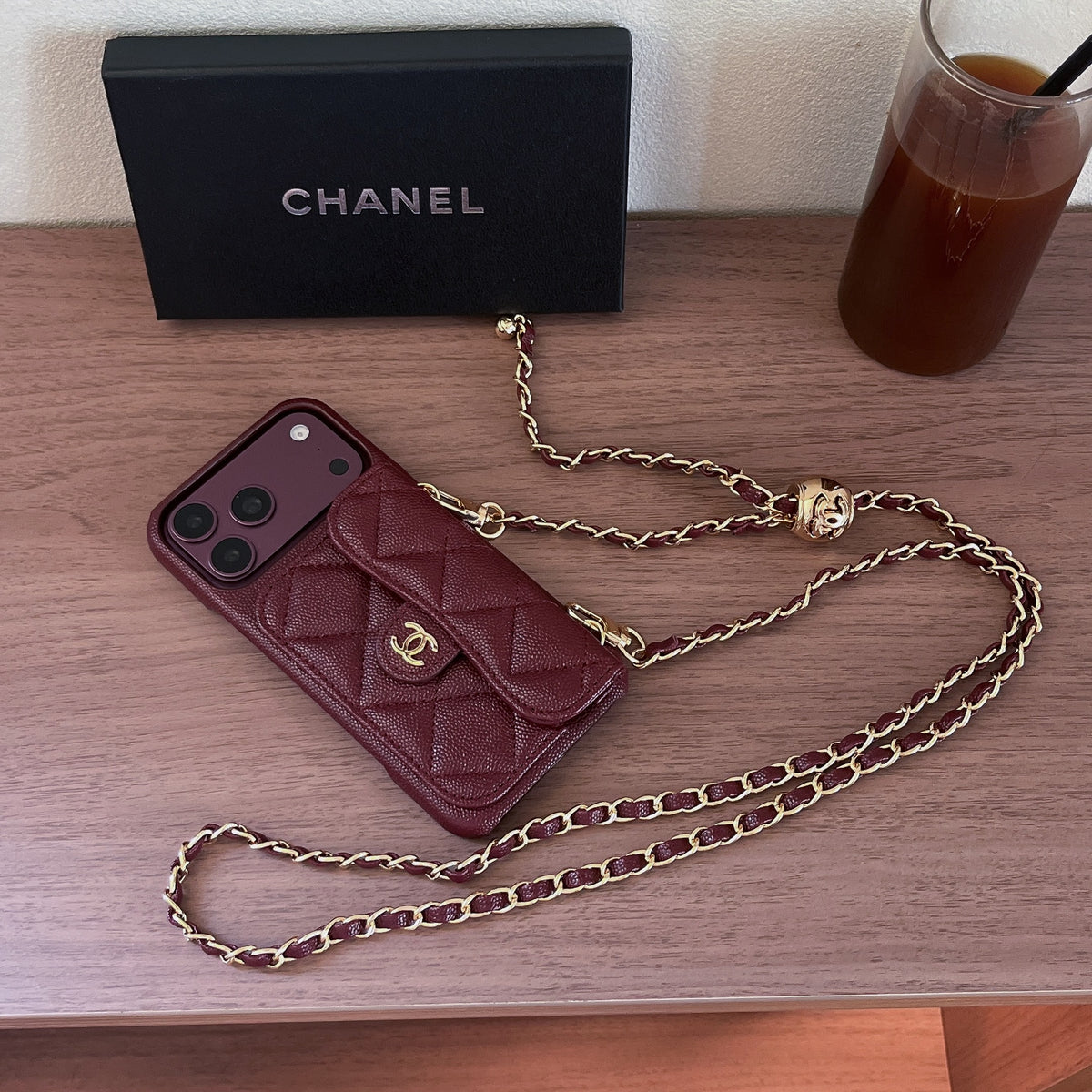 Burgundy Quilted Wallet Crossbody Phone Case